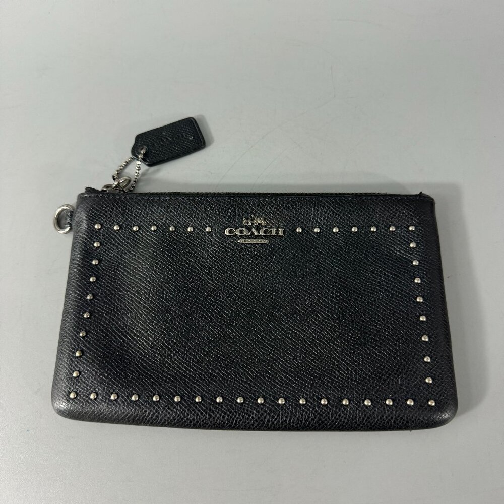 COACH 65504B Black Leather Edge Studs Small Wristlet